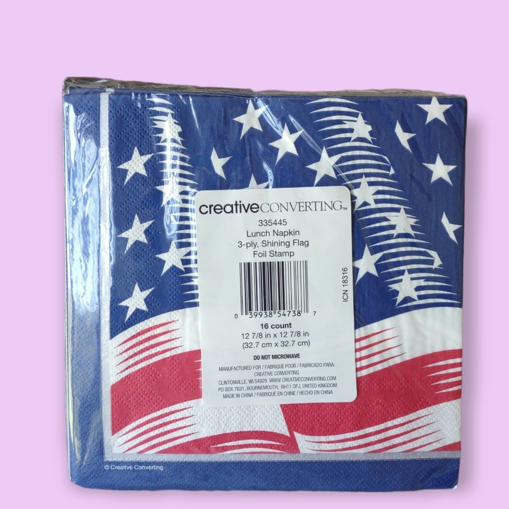 Flag Lunch Napkins 3-ply foil stamp 16 count patriotic 4th of July Independence